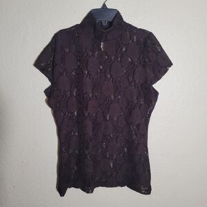 The Limited | Black Floral Lace Sheer Top M Victorian Dark Romantic Fairycore